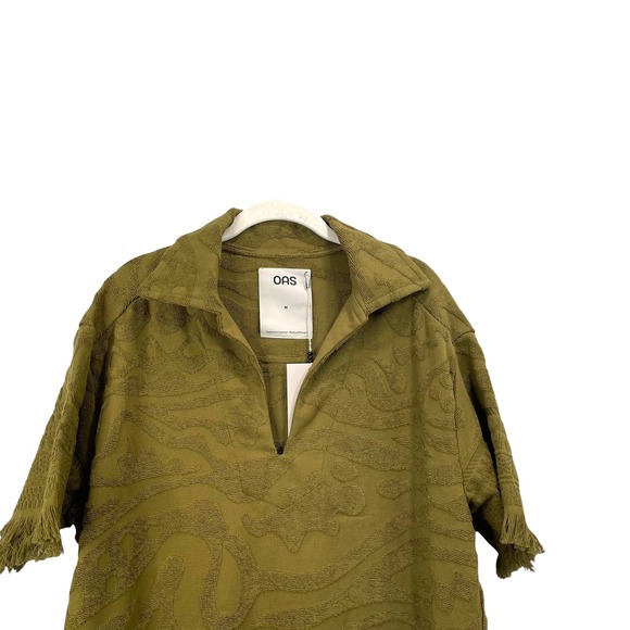 NEW OAS Terry textured fringe mini Dress in Olive green Aya Size M boho - Picture 4 of 14